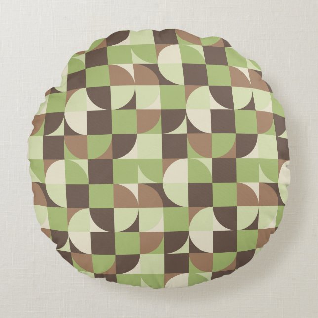 Almofada Redonda Bauhaus Meio século Folha Moderna e Árvore Retro (Frente)