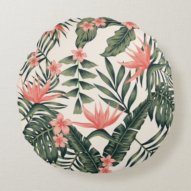 Almofada Redonda Beach cheerful seamless pattern wallpaper of tropi (Frente)