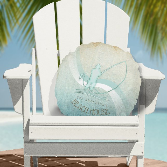 Almofada Redonda Beach House Pescador náutico Aqua Blue ID623 (Criador carregado)