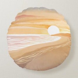 Almofada Redonda Beach Sunset Watercolor | Belo Amarelo