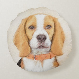 Almofada Redonda Beagle Hound Dog Painting Original Animal Art