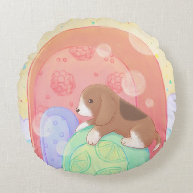 Almofada Redonda Beagle & Popsicles (Frente)