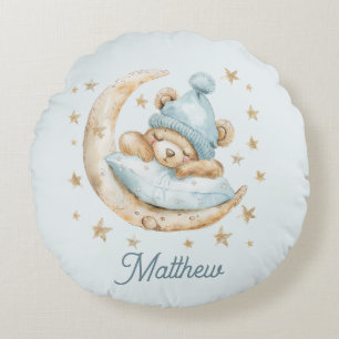 Almofada Redonda Bear Boy Baby Blankets Lua Storas Nome Azul