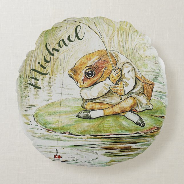 Almofada Redonda Beatrix Potter Nursery Jeremy Fisher (Frente)