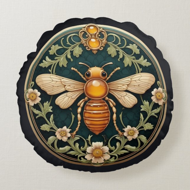 Almofada Redonda Beautiful Art Nouveau Bee (Frente)