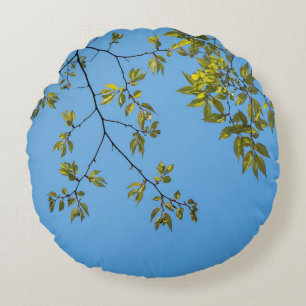 Almofada Redonda beautiful branch with green and yellow leaves hug