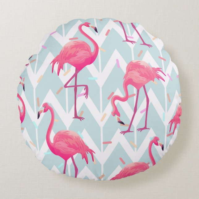 Almofada Redonda Beautiful seamless tropical pattern with pink flam (Frente)