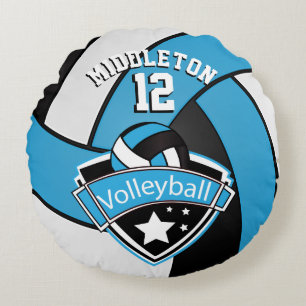 Almofada Redonda Bebê Azul, Branco e Preto Personaliza Voleibol