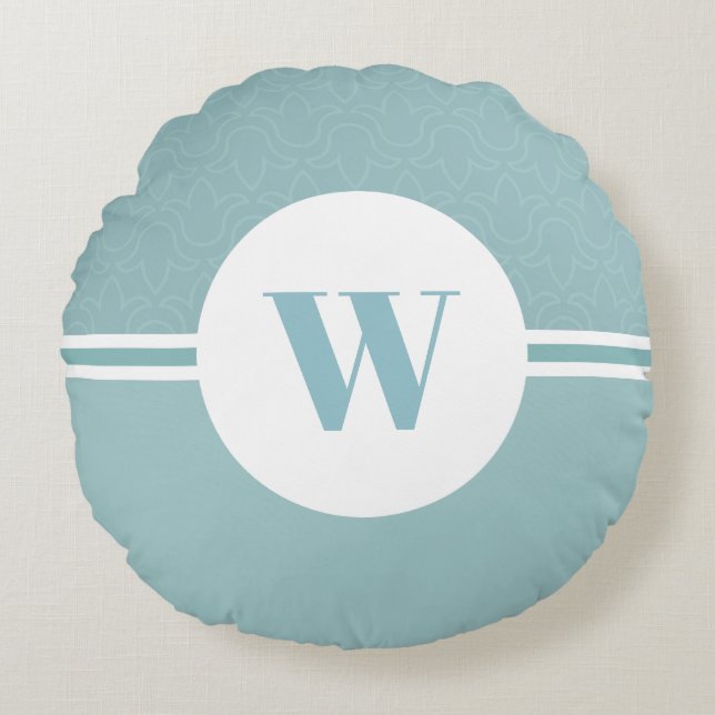 Almofada Redonda Bebê azul moderno listras monográficas personaliza (Frente)