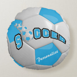 Almofada Redonda Bebê Blue Soccer Ball | DIY Name