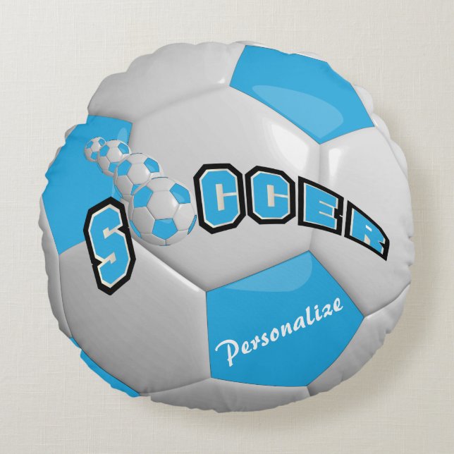 Almofada Redonda Bebê Blue Soccer Ball | DIY Name (Frente)