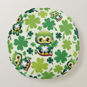 Almofada Redonda Bebê Coruja Fofo St Patrick Cartoon