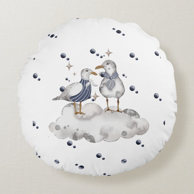 Almofada Redonda Bebê de aventura de casco - Náutico (Frente)