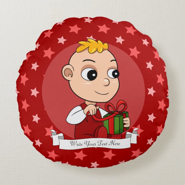 Almofada Redonda Bebê de Natal bonito com desenho de cabelos loiros (Frente)