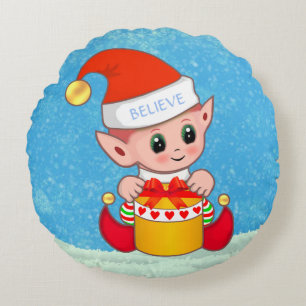 Almofada Redonda Bebê duende de Natal fofo em travesseiro redondo a