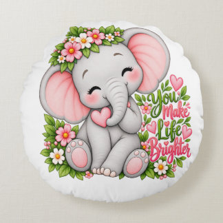 Almofada Redonda Bebê Elefante Floral Fofo Você Torna a Vida Mais B