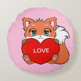 Almofada Redonda Bebê Raposa Fofa com Coração no Rosa
