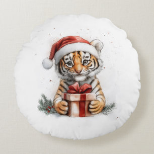 Almofada Redonda Bebê-Tigre da Série Adorável de Natal Animal