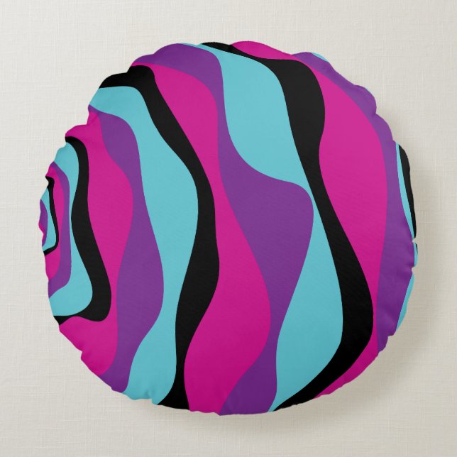 Almofada Redonda Bei e Fluxo 4 - Rosa, Púrpura, Azul e Preto (Frente)