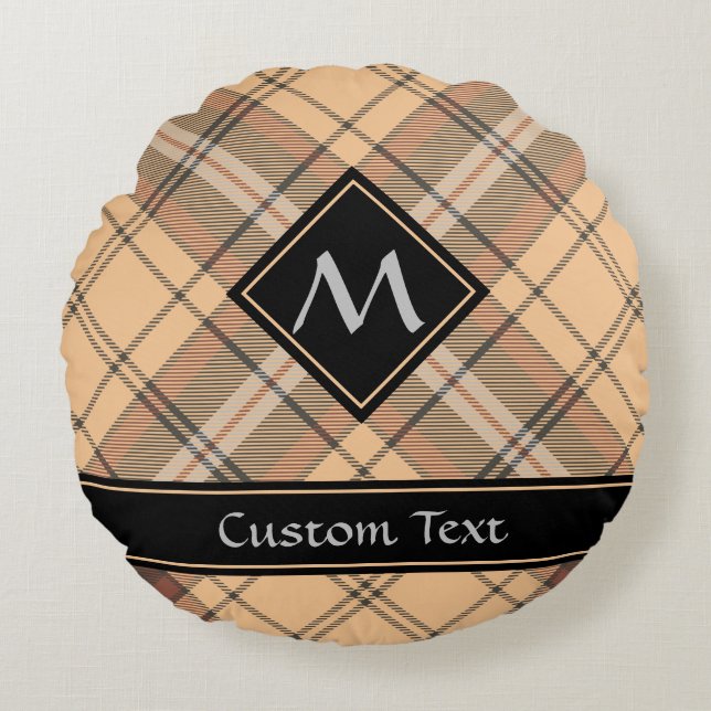 Almofada Redonda Beige e Brown Tartan (Frente)