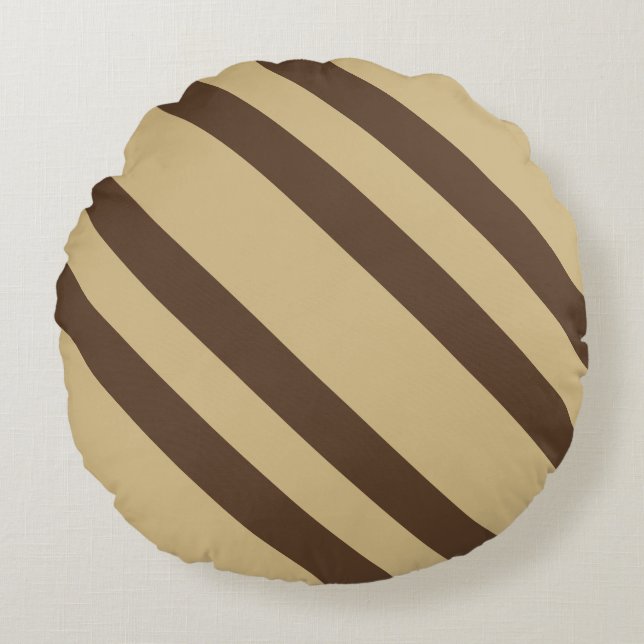 Almofada Redonda Beige E Stripes Castanhas (Frente)