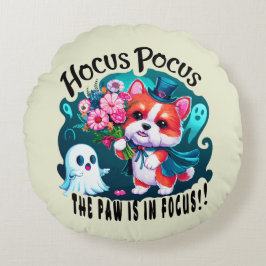 Almofada Redonda Bela Arte do Halloween Corgi: Hocus Pocus Theme De