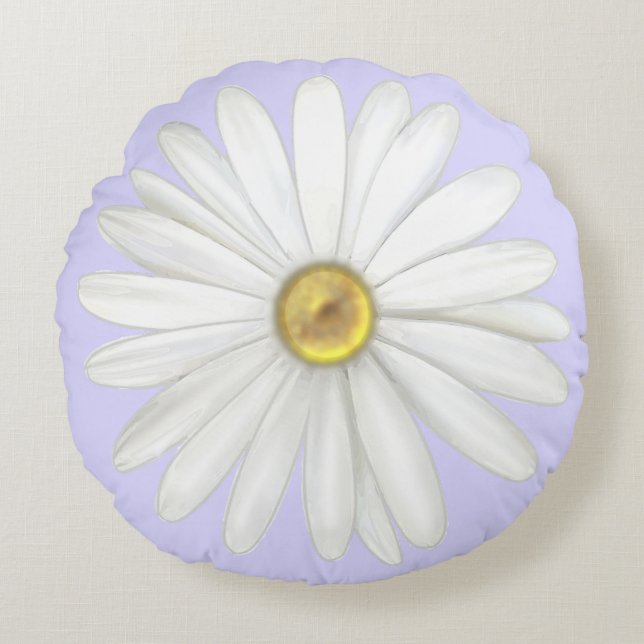Almofada Redonda Bela Flor de Margarida em Periwinkle Claro (Frente)