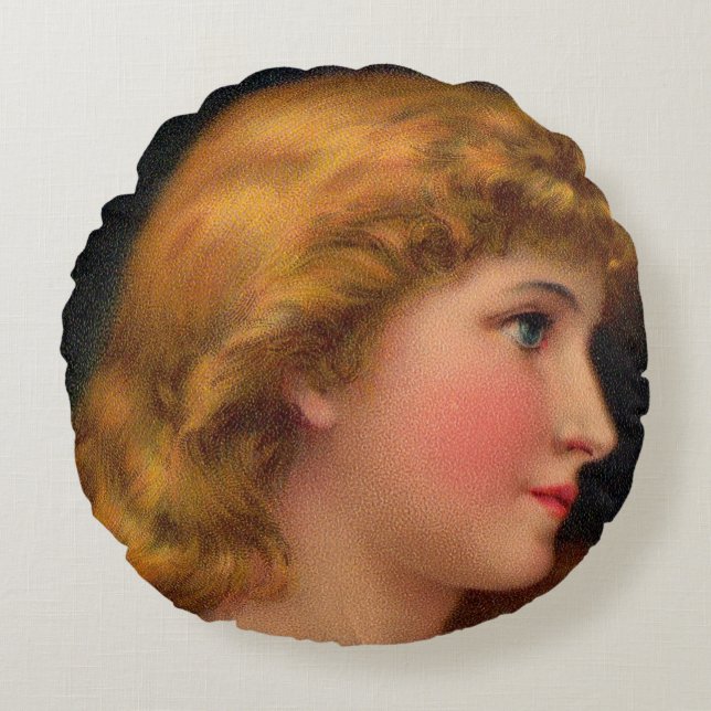 Almofada Redonda bela impressão do século XIX (Frente)