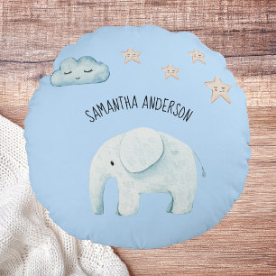 Almofada Redonda Bela Moderna Pastel Blue Elephant & Stars Kid