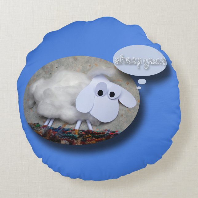 Almofada Redonda Bela Ovelha Chinesa Ano Zodíaco Travesseiro de Ani (Verso)