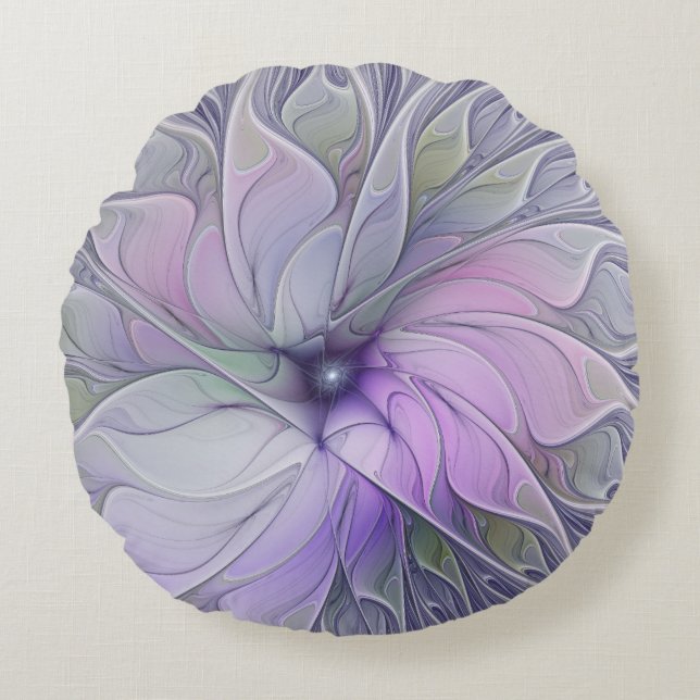 Almofada Redonda Beleza Impressionante Flor de Arte Fractal Abstrat (Frente)