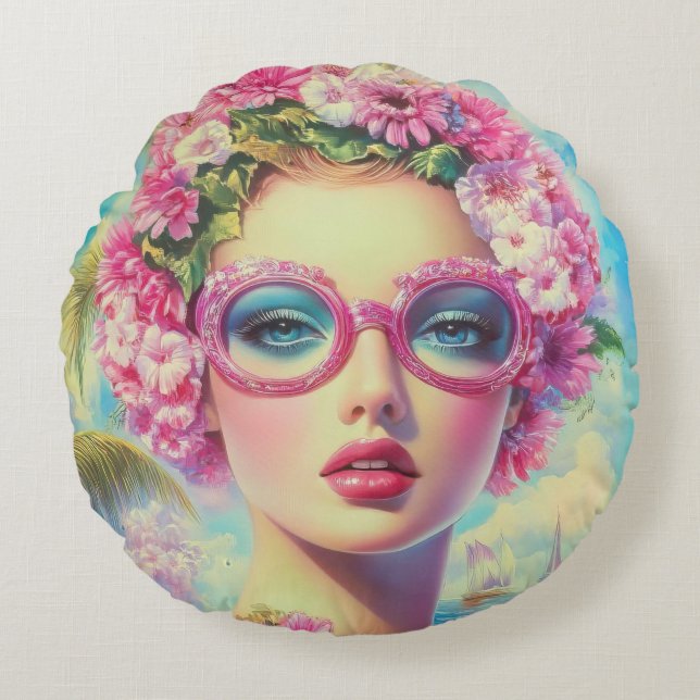 Almofada Redonda Beleza Tropical Retroativa (Frente)