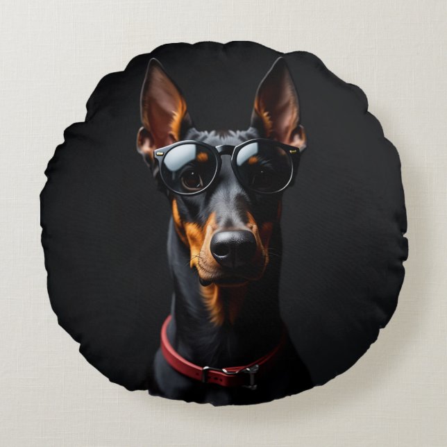 Almofada Redonda belo assento de doberman (Frente)