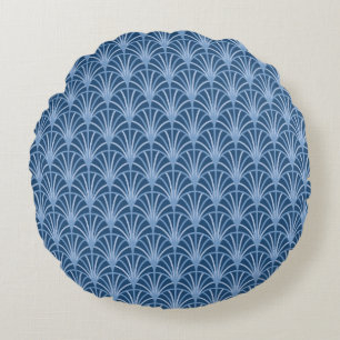 Almofada Redonda Belo Blue Vintage Padrão de Ventilador Japonês