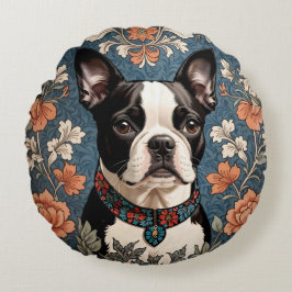 Almofada Redonda Belo Boston Terrier William Morris Inspirou