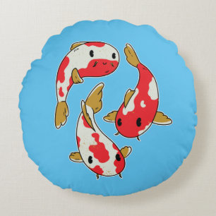 Almofada Redonda Belo Designio de Peixes Koi Cartoon