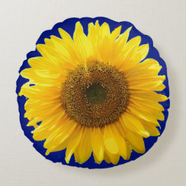 Almofada Redonda Belo girassol no Travesseiro azul-redondo