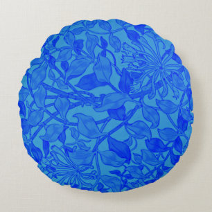 Almofada Redonda Belo Padrão de Besteira Azul de W. Morris
