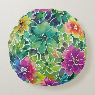Almofada Redonda Belo Padrão de Flor de Aquarela