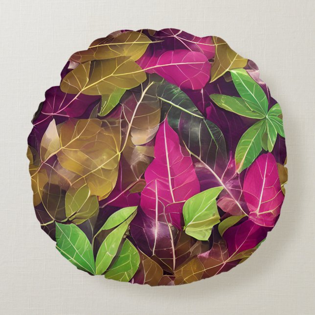 Almofada Redonda Belo Padrão de Folha de outono (Frente)