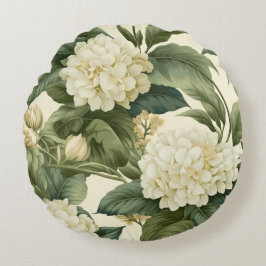Almofada Redonda Belo padrão floral branco clássico