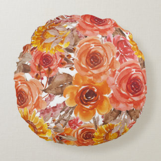 Almofada Redonda Belo Padrão Floral Com Folhas Brilhantes De Outono