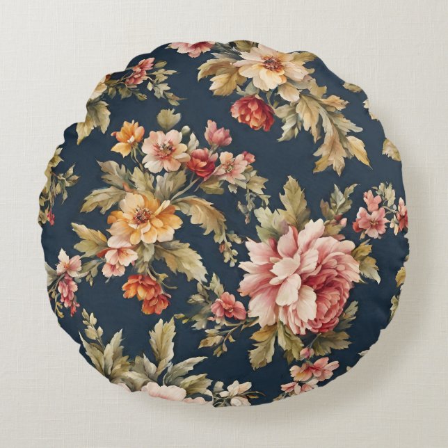Almofada Redonda Belo Padrão Floral Italiano (Frente)