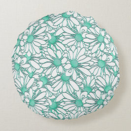 Almofada Redonda Belo Teal e Design Floral Branco