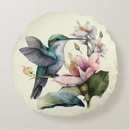 Almofada Redonda Belo Travesseiro redondo de beija-flores e flores