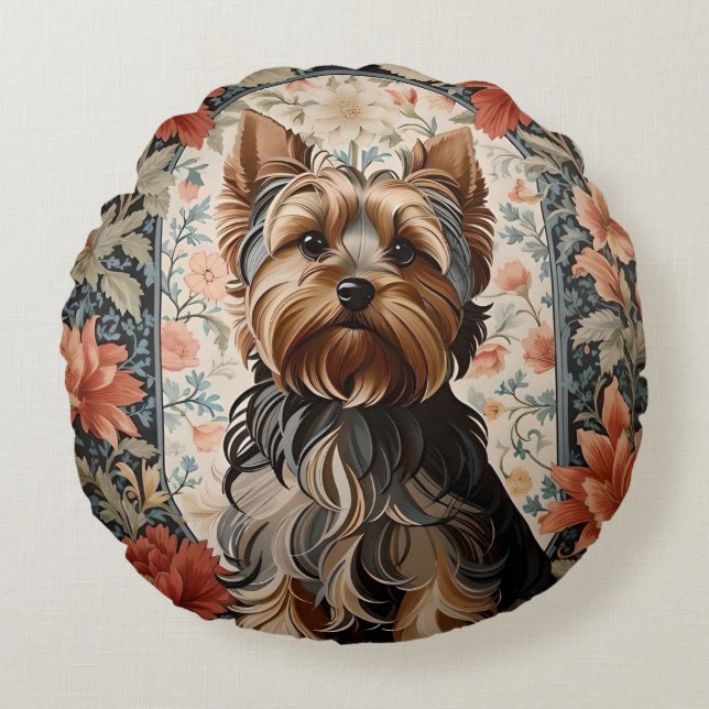 Almofada Redonda Belo Yorkie | Yorkshire Terrier Portrait (Frente)
