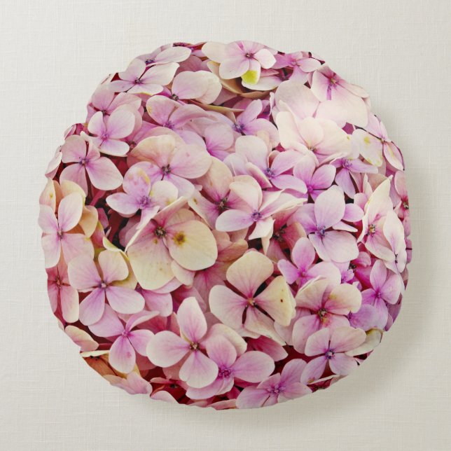 Almofada Redonda Belos Flores de Hydrangea (Frente)