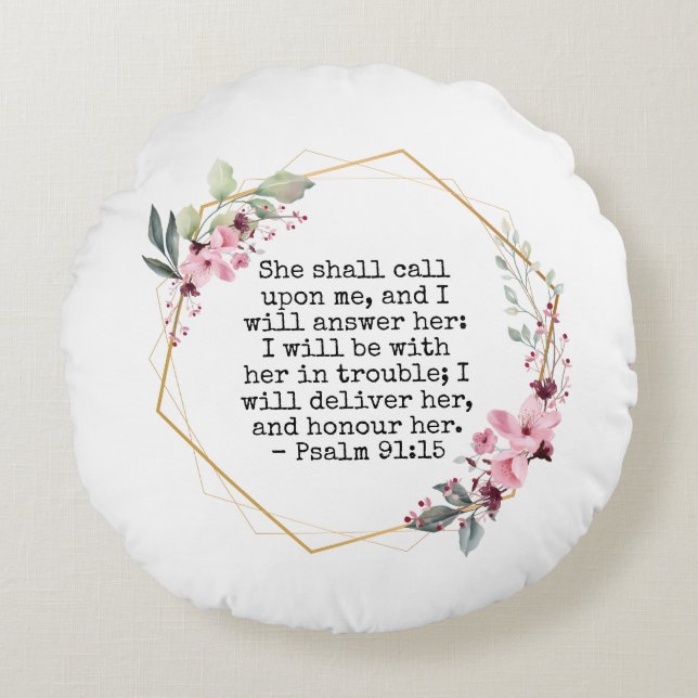 Almofada Redonda Belos Flores, Salmo 91, Travesseiro redondo (Frente)