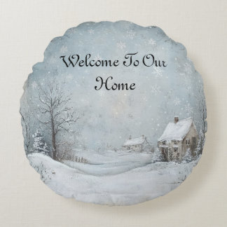 Almofada Redonda Bem-Vindo À Nossa Casa Personalizada