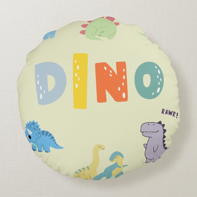 Almofada Redonda berçário dinossauro bebê fofinho (Verso)